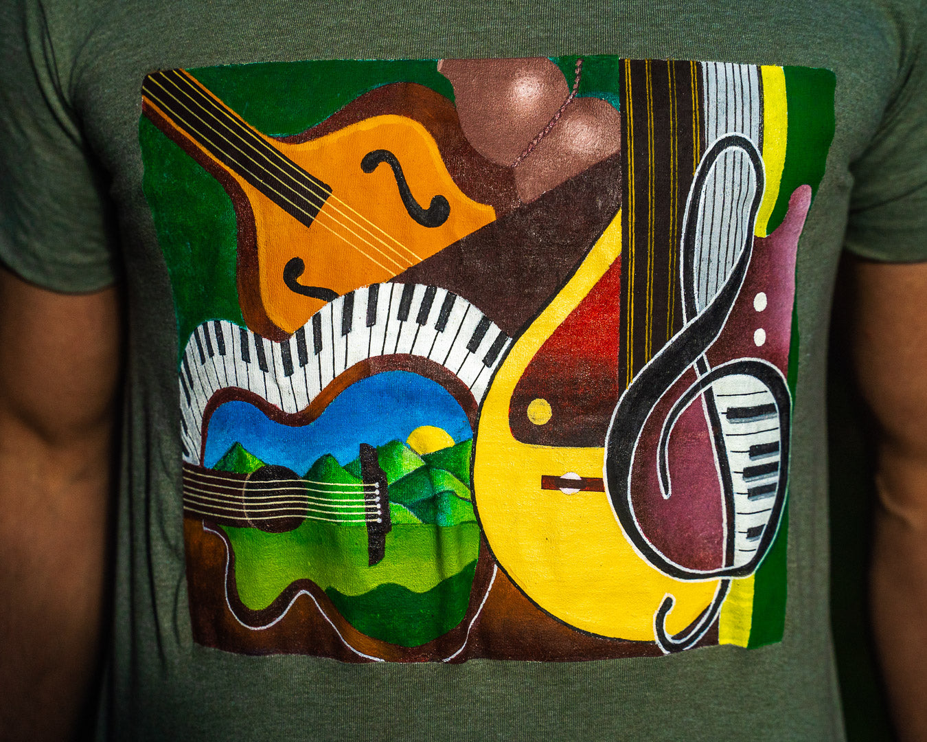 Green Musical Party Hand Painted T-shirt