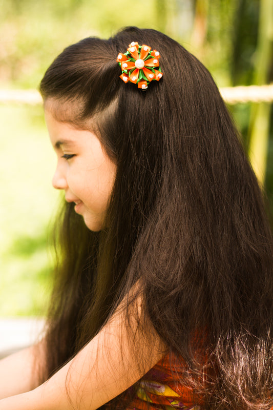 Marigold Pearl Bloom Hair Clip Handmade Floral Hair Accessory for Girls & Teens
