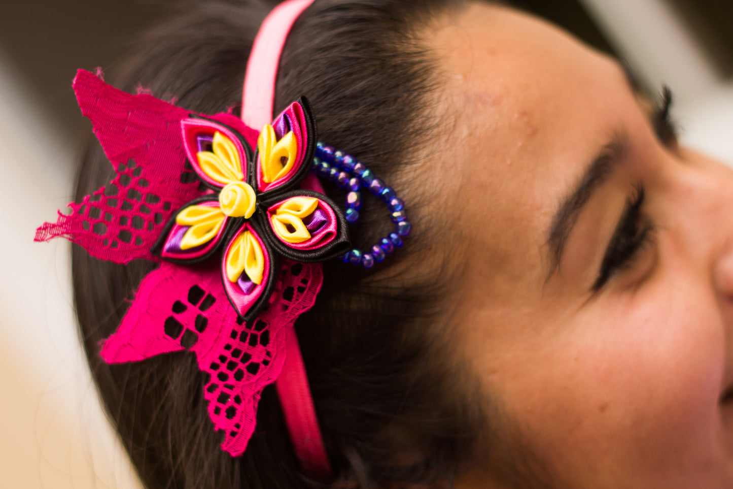 Fuchsia Bloom Kanzashi Hair Band