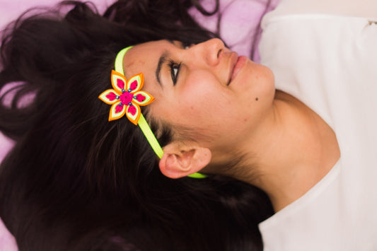 Neon Bloom Kanzashi Elastic Hair Band
