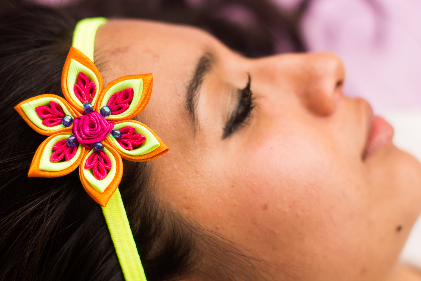 Neon Bloom Kanzashi Elastic Hair Band